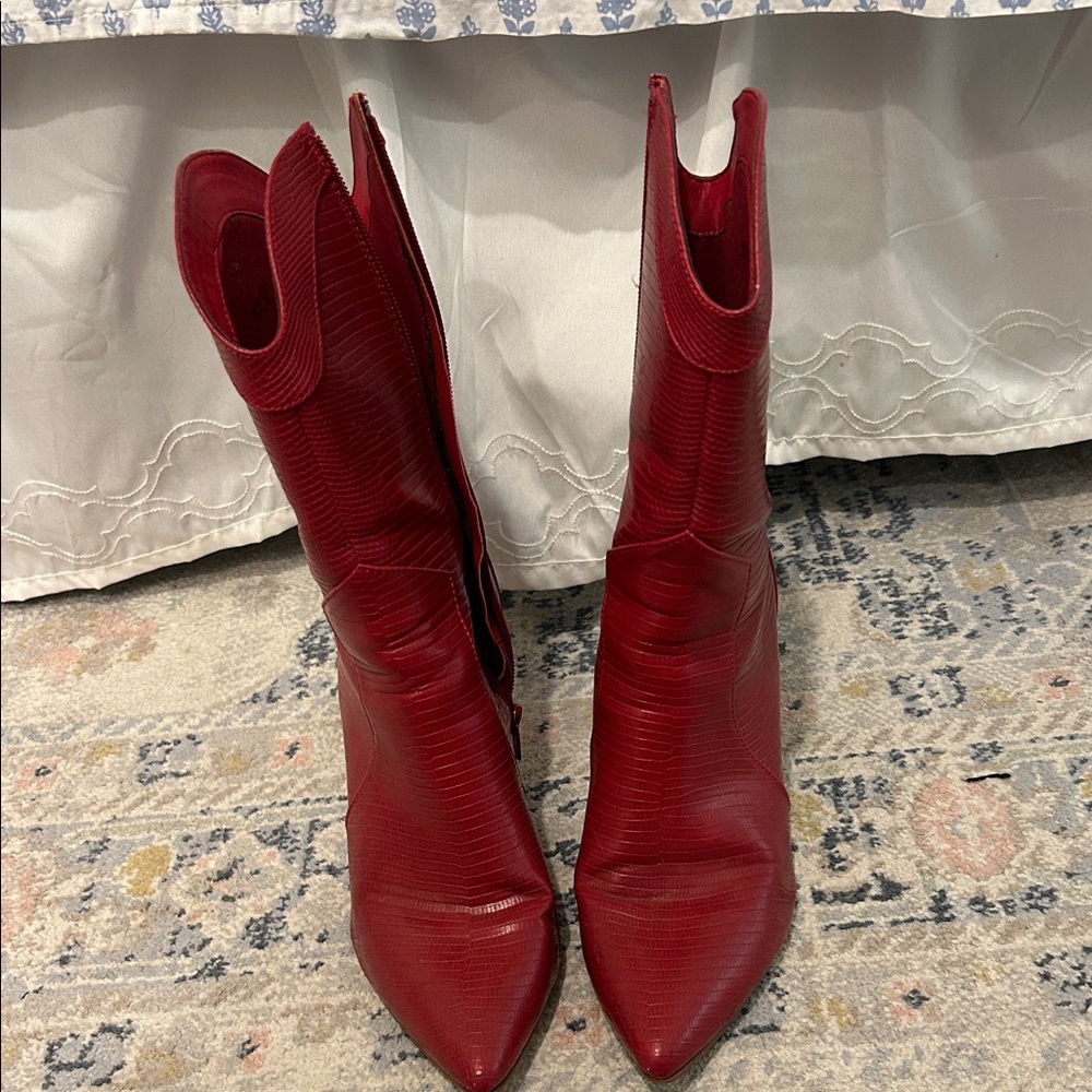 Red Leather Women's cowgirl Boots with heel